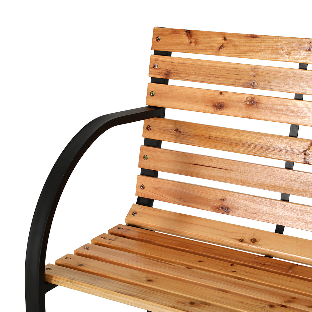 Gardeon Outdoor Garden Bench Seat 120cm Wooden Steel 2 Seater Patio Furniture Natural-Outdoor Benches-PEROZ Accessories