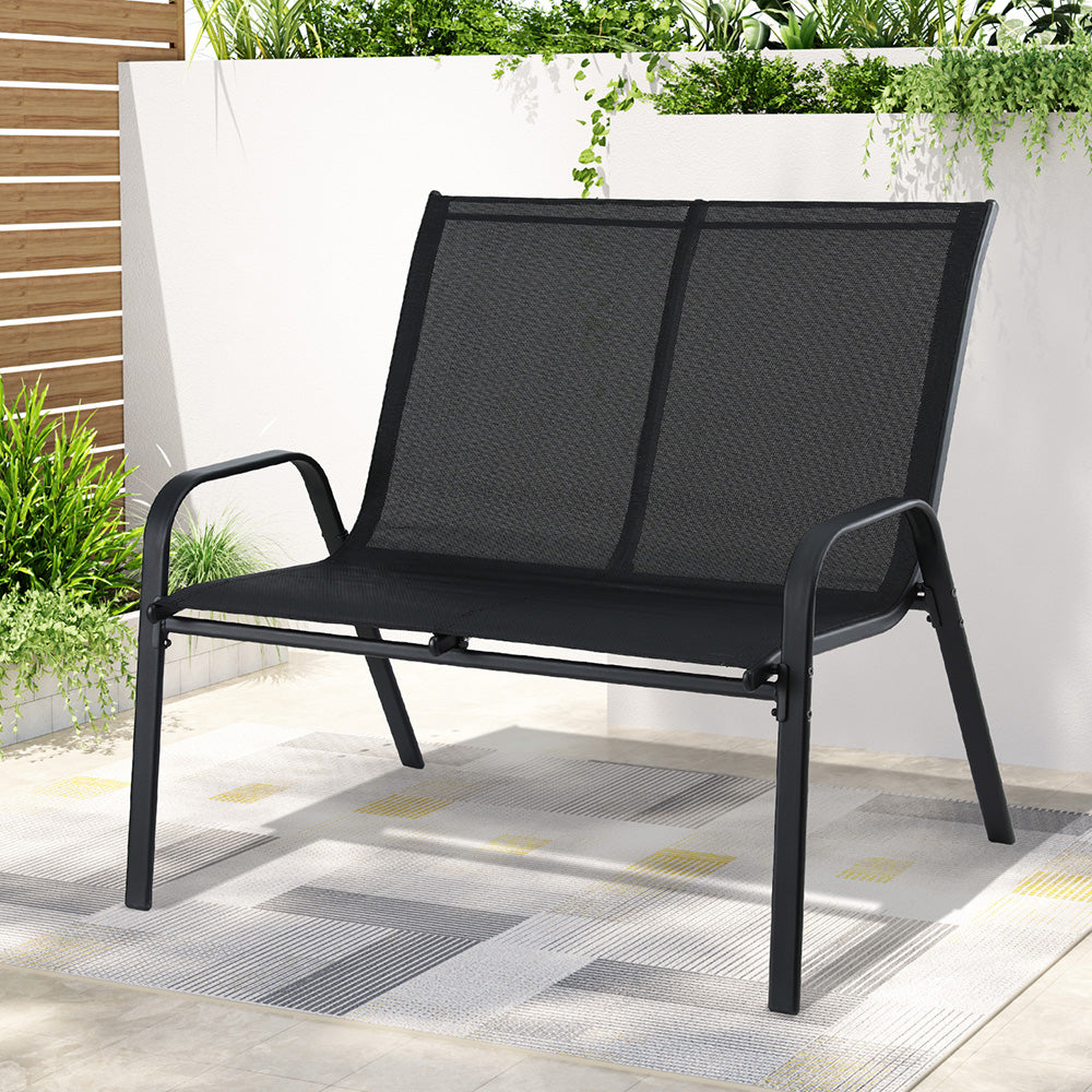 Gardeon Garden Bench Seat Steel Outdoor Patio Park Lounge Backyard Chair Black-Furniture &gt; Outdoor &gt; Outdoor Chairs-PEROZ Accessories