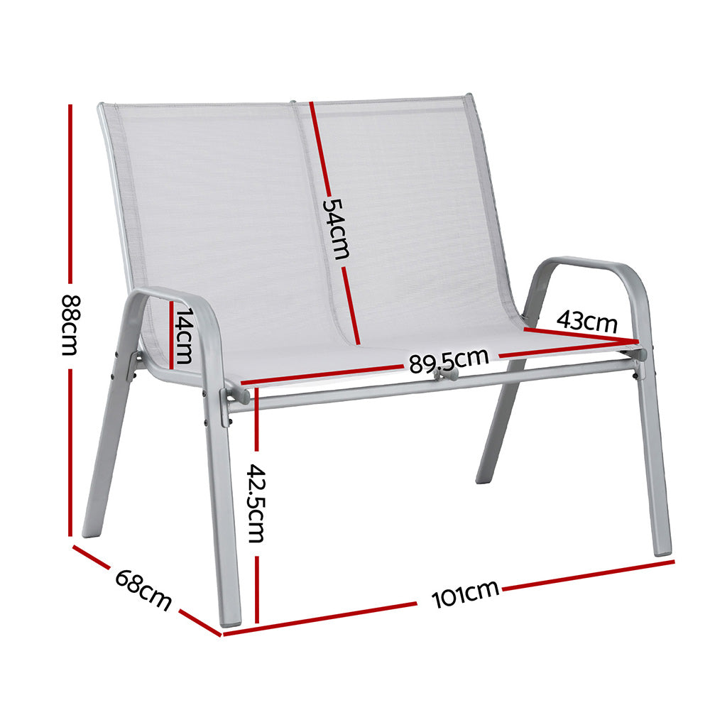 Gardeon Garden Bench Seat Steel Outdoor Patio Park Lounge Backyard Chair Grey-Furniture &gt; Outdoor &gt; Outdoor Chairs-PEROZ Accessories