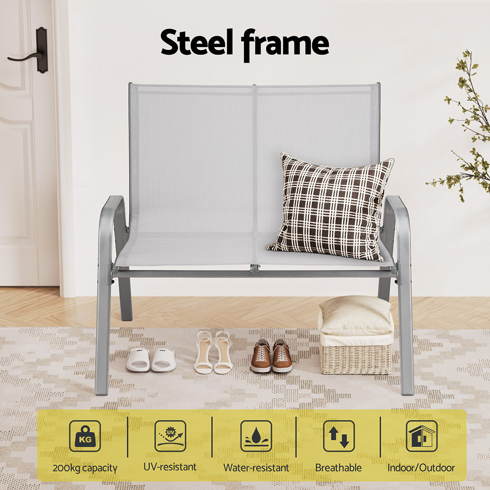 Gardeon Garden Bench Seat Steel Outdoor Patio Park Lounge Backyard Chair Grey-Furniture &gt; Outdoor &gt; Outdoor Chairs-PEROZ Accessories