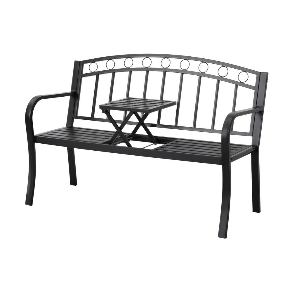 Gardeon Outdoor Garden Bench Seat Loveseat Steel Foldable Table Patio Furniture Black-Furniture &gt; Outdoor &gt; Outdoor Benches-PEROZ Accessories