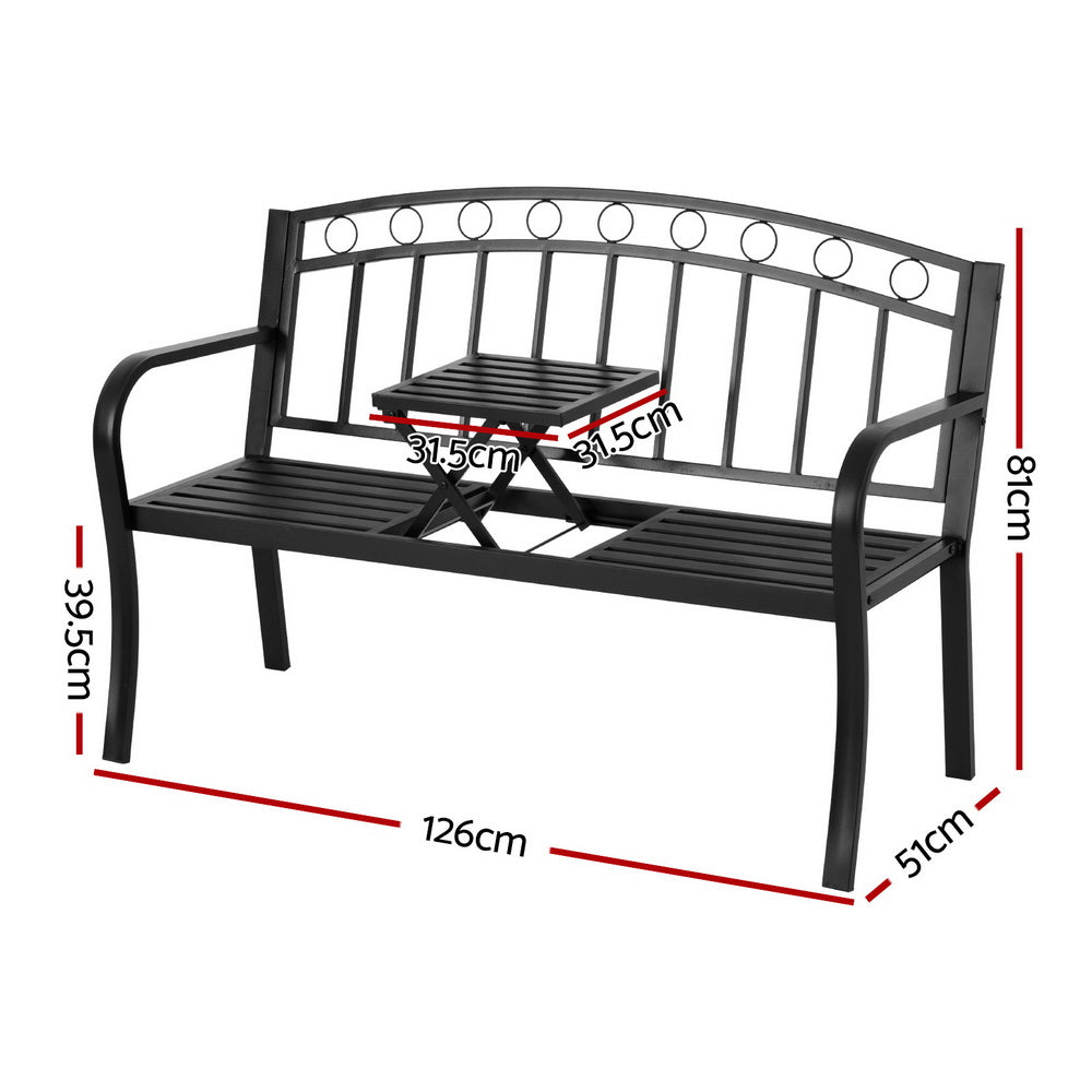 Gardeon Outdoor Garden Bench Seat Loveseat Steel Foldable Table Patio Furniture Black-Furniture &gt; Outdoor &gt; Outdoor Benches-PEROZ Accessories