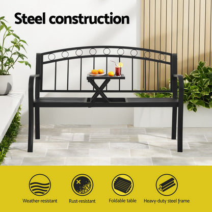 Gardeon Outdoor Garden Bench Seat Loveseat Steel Foldable Table Patio Furniture Black-Furniture &gt; Outdoor &gt; Outdoor Benches-PEROZ Accessories