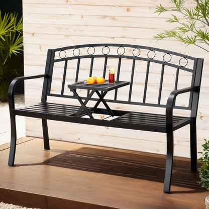 Gardeon Outdoor Garden Bench Seat Loveseat Steel Foldable Table Patio Furniture Black-Furniture &gt; Outdoor &gt; Outdoor Benches-PEROZ Accessories