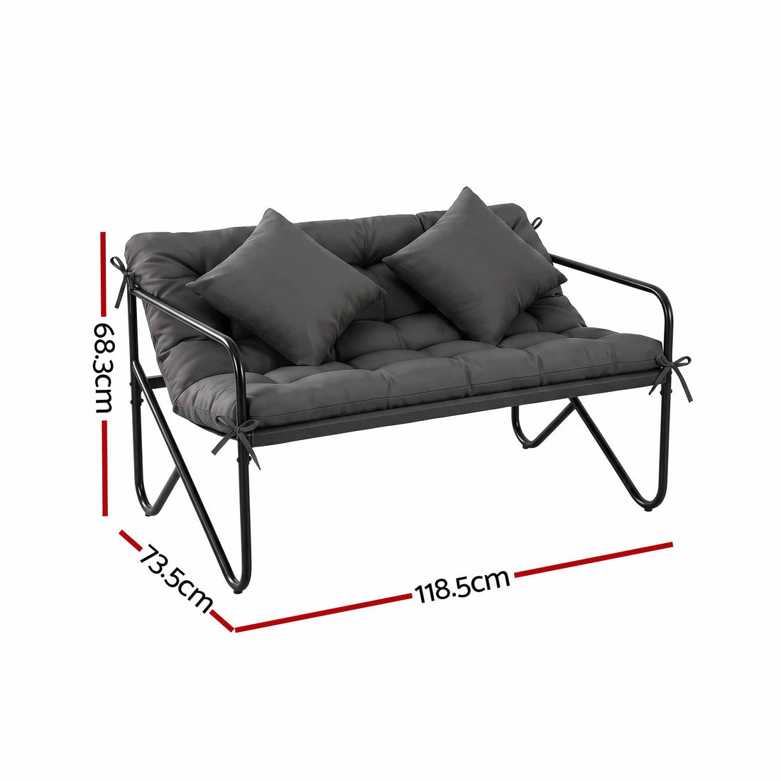 Gardeon Garden Bench 2 Seater Outdoor Bench Metal with Cushion 118cm Black-Furniture > Outdoor > Outdoor Chairs-PEROZ Accessories