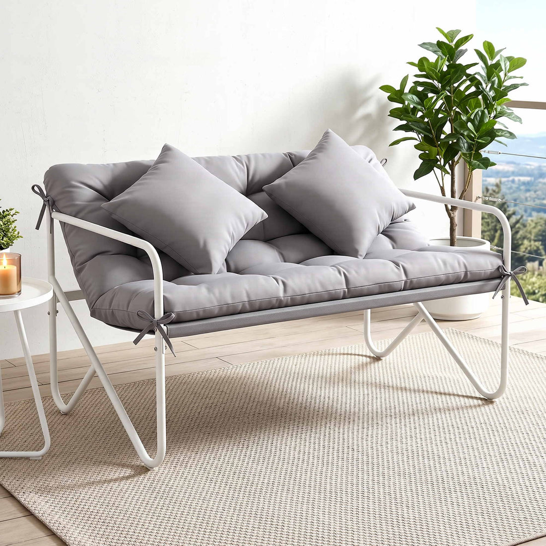 Gardeon Garden Bench 2 Seater Outdoor Bench Metal with Cushion 118cm Grey-Furniture > Outdoor > Outdoor Chairs-PEROZ Accessories