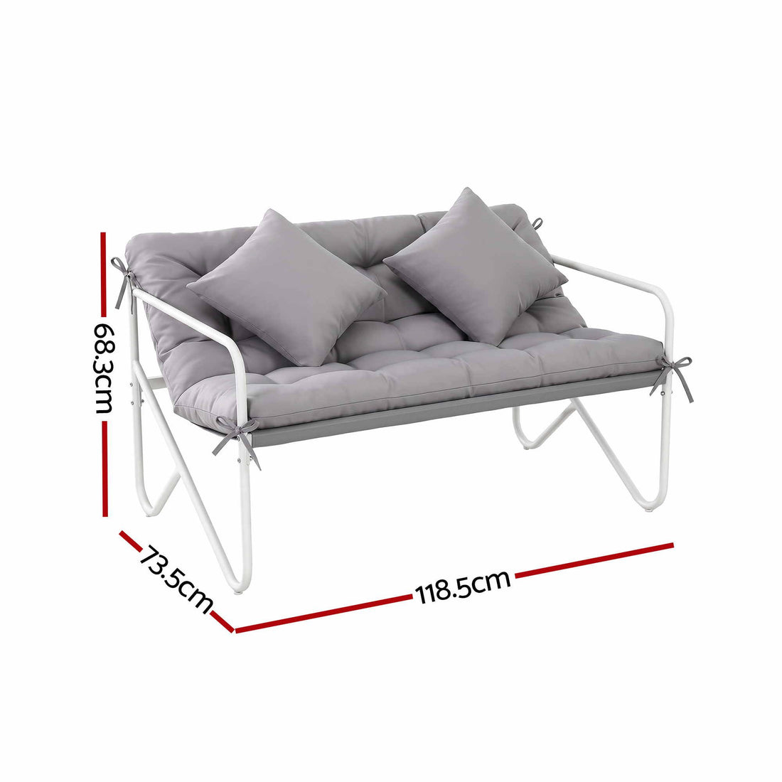 Gardeon Garden Bench 2 Seater Outdoor Bench Metal with Cushion 118cm Grey-Furniture > Outdoor > Outdoor Chairs-PEROZ Accessories