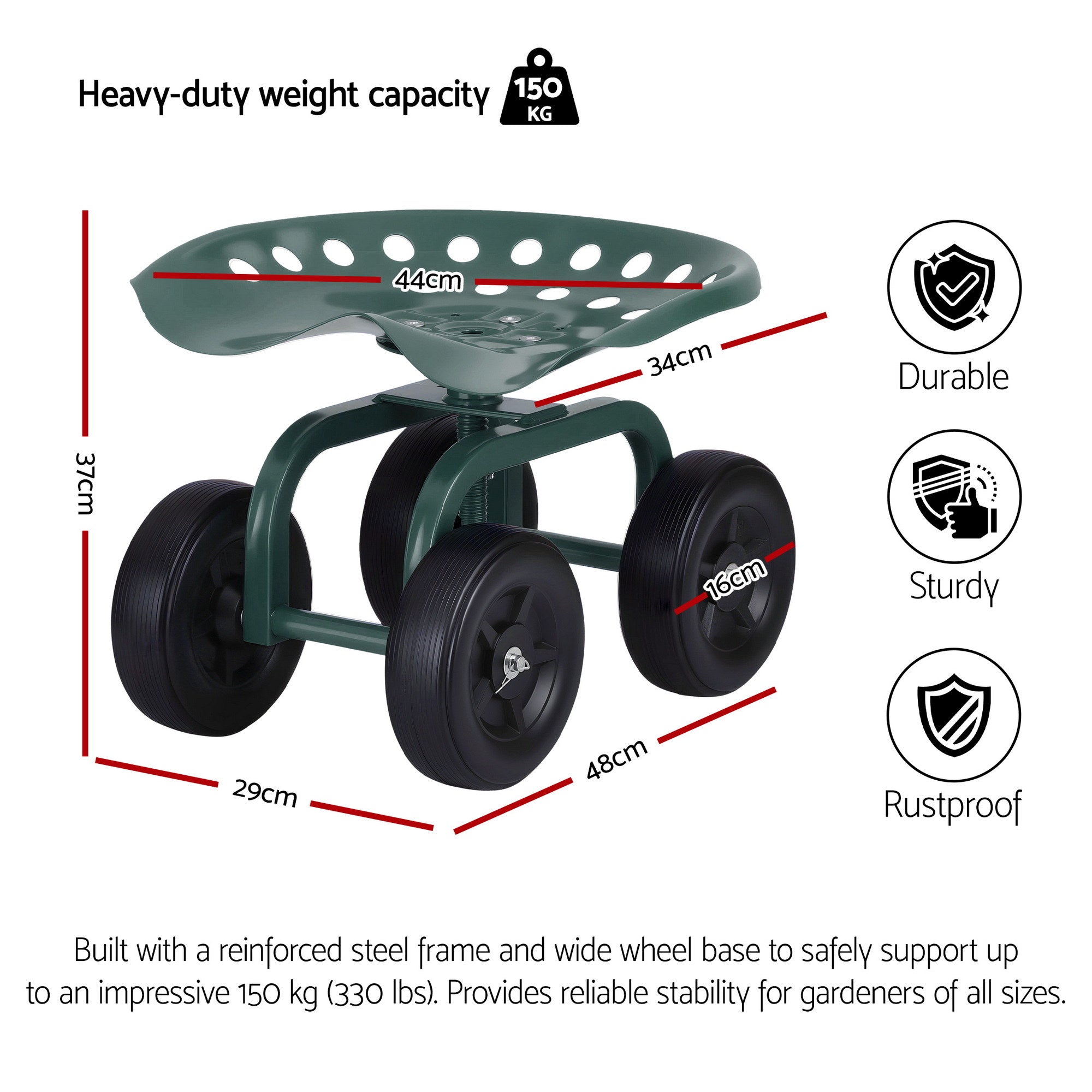 Gardeon Garden Seat 360 Swivel Rolling Adjustable Height Work Scooter Cart Wheels Heavy Duty 150kg-Baby &amp; Kids > Kid&