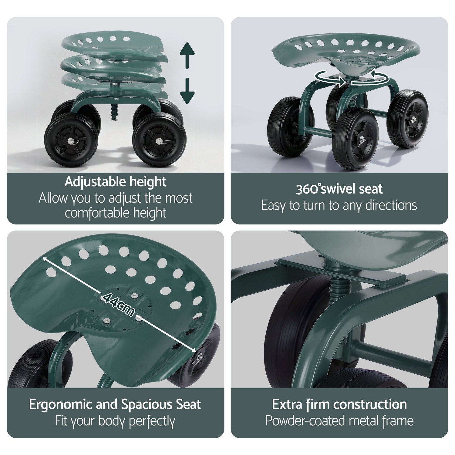 Gardeon Garden Seat 360 Swivel Rolling Adjustable Height Work Scooter Cart Wheels Heavy Duty 150kg-Baby &amp; Kids > Kid&