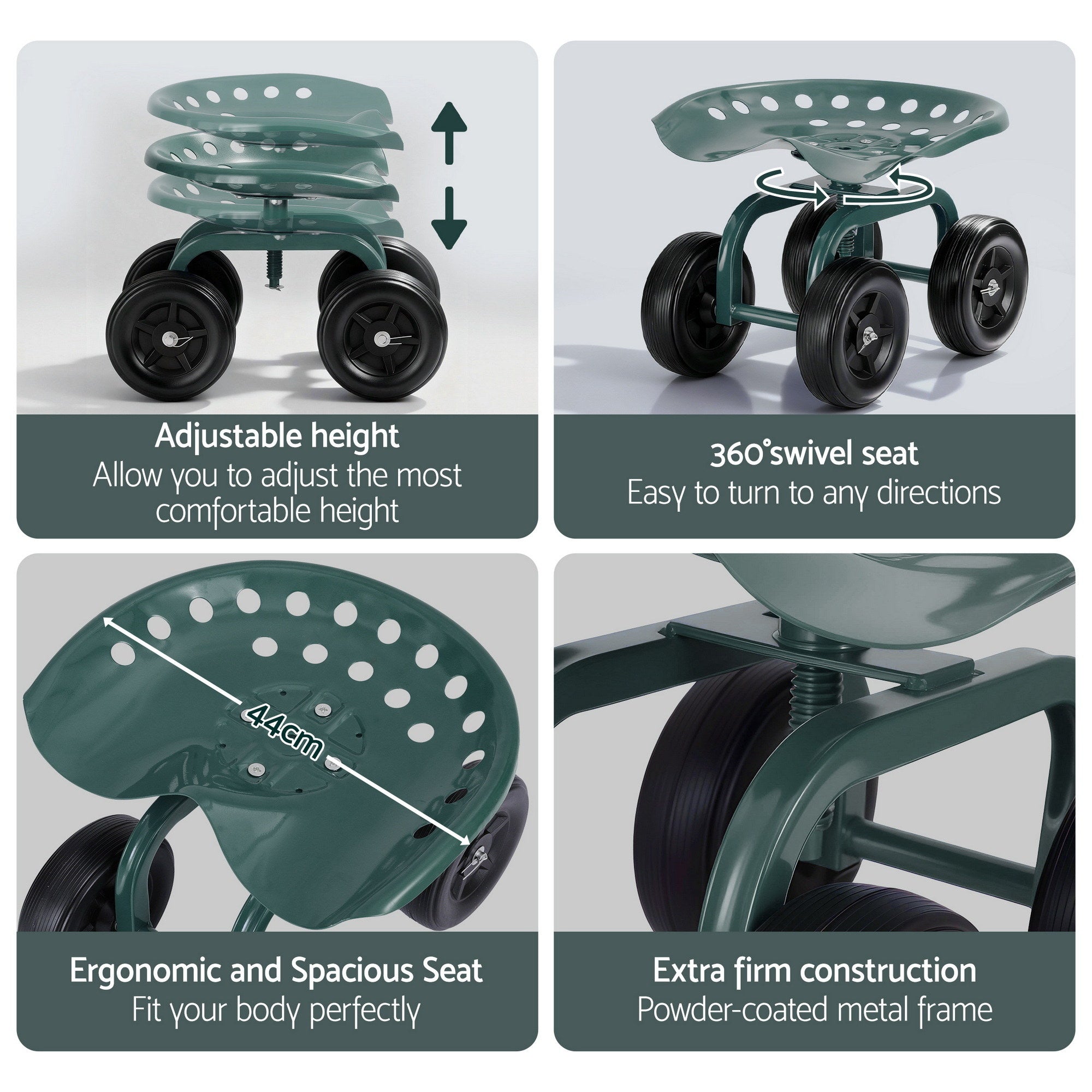 Gardeon Garden Seat 360 Swivel Rolling Adjustable Height Work Scooter Cart Wheels Heavy Duty 150kg-Baby &amp; Kids > Kid&