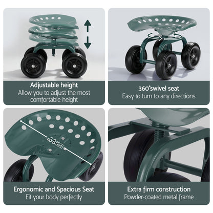 Gardeon Garden Seat 360 Swivel Rolling Adjustable Height Work Scooter Cart Wheels Heavy Duty 150kg-Baby &amp; Kids > Kid&