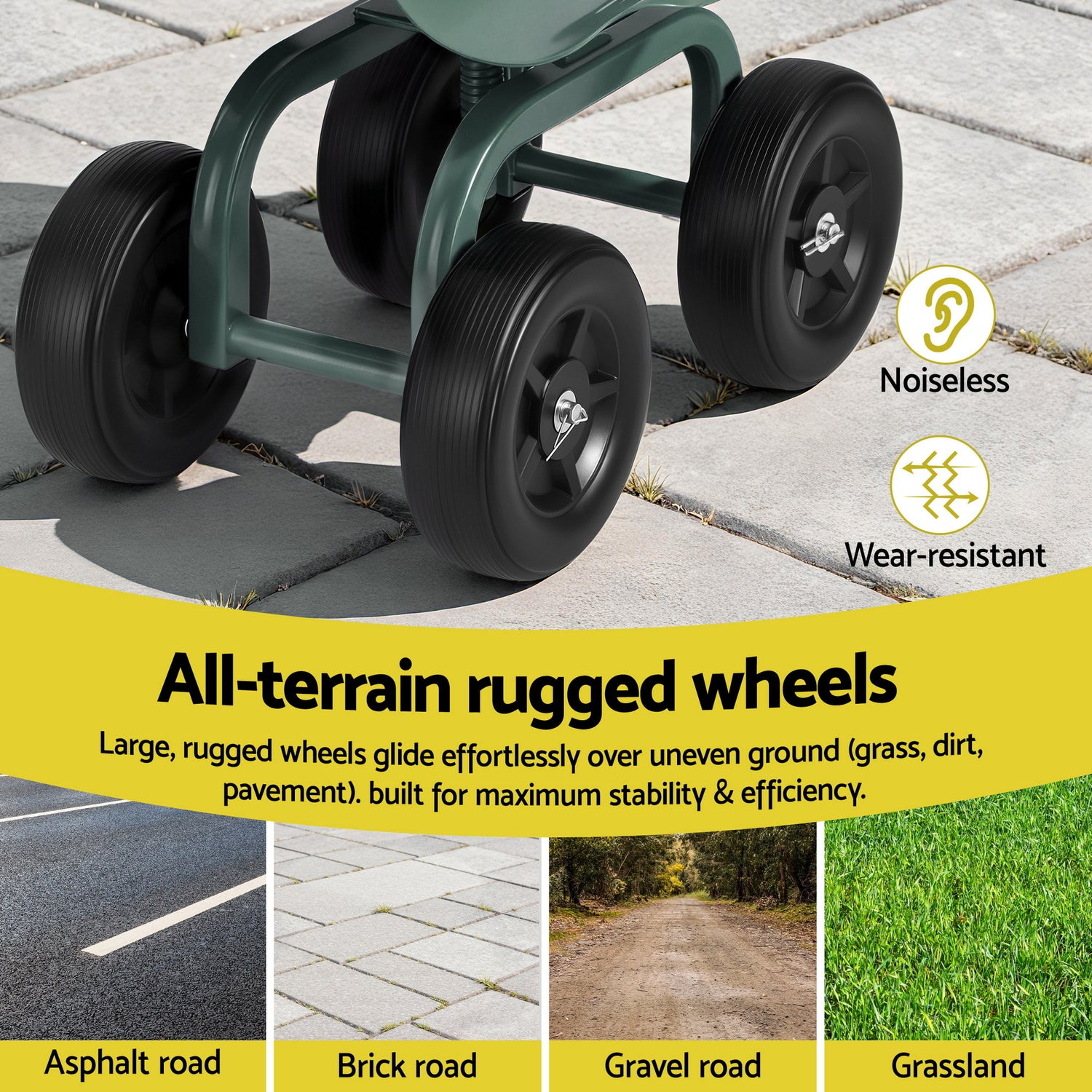 Gardeon Garden Seat 360 Swivel Rolling Adjustable Height Work Scooter Cart Wheels Heavy Duty 150kg-Baby &amp; Kids > Kid&