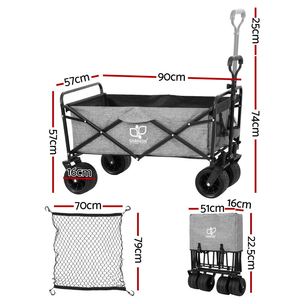Gardeon Garden Cart with Cargo Net Grey-Furniture &gt; Outdoor &gt; Outdoor Storage Boxes-PEROZ Accessories