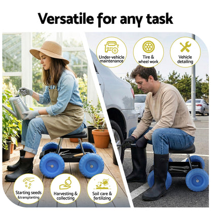 Gardeon Garden Cart Seat with Wheels, Rolling Work Stool with Tool Storage Tray, 440lbs (200kg) Heavy Duty Capacity Garden Stool for Outdoor Yard Work, Car Detailing, and Garage Maintenance, Blue/Black-Baby &amp; Kids > Kid&
