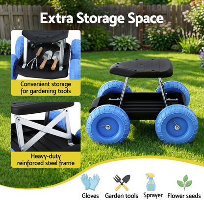 Gardeon Garden Cart Seat with Wheels, Rolling Work Stool with Tool Storage Tray, 440lbs (200kg) Heavy Duty Capacity Garden Stool for Outdoor Yard Work, Car Detailing, and Garage Maintenance, Blue/Black-Baby &amp; Kids > Kid&