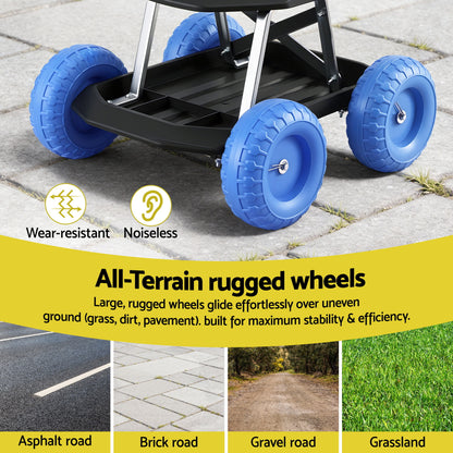 Gardeon Garden Cart Seat with Wheels, Rolling Work Stool with Tool Storage Tray, 440lbs (200kg) Heavy Duty Capacity Garden Stool for Outdoor Yard Work, Car Detailing, and Garage Maintenance, Blue/Black-Baby &amp; Kids > Kid&