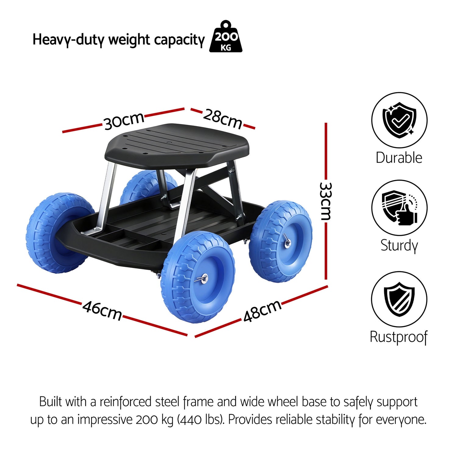 Gardeon Garden Cart Seat with Wheels, Rolling Work Stool with Tool Storage Tray, 440lbs (200kg) Heavy Duty Capacity Garden Stool for Outdoor Yard Work, Car Detailing, and Garage Maintenance, Blue/Black-Baby &amp; Kids > Kid&
