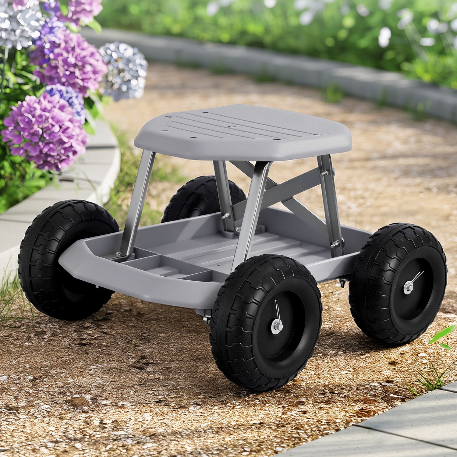 Gardeon Garden Cart Seat with Wheels, Rolling Work Stool with Tool Storage Tray, 440lbs (200kg) Heavy Duty Capacity Garden Stool for Outdoor Yard Work, Car Detailing, and Garage Maintenance, Grey/Black-Baby &amp; Kids > Kid&