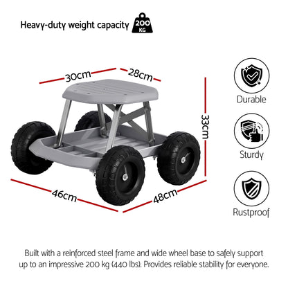 Gardeon Garden Cart Seat with Wheels, Rolling Work Stool with Tool Storage Tray, 440lbs (200kg) Heavy Duty Capacity Garden Stool for Outdoor Yard Work, Car Detailing, and Garage Maintenance, Grey/Black-Baby &amp; Kids > Kid&