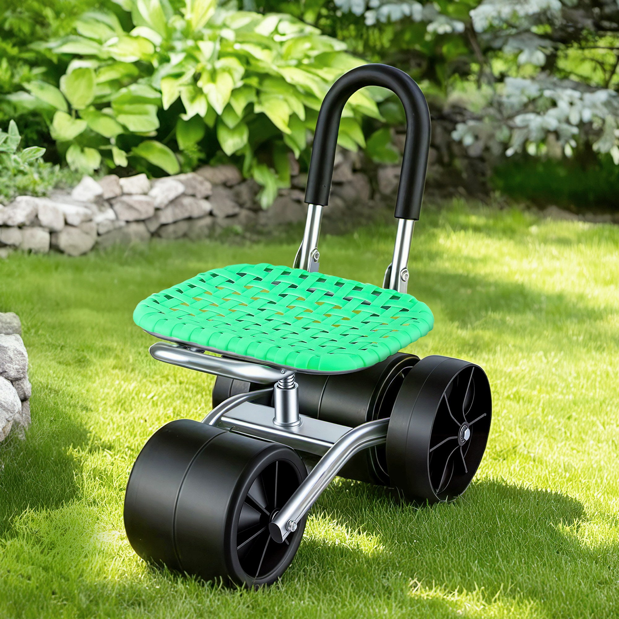 Gardeon Gardening Cart with 360° Swivel Seat | Rolling Work Seat with Adjustable Height &amp; All-Terrain Wheels | 130KG Capacity Heavy Duty Garden Scooter for Back Pain Relief &amp; Vehicle Detailing | Foldable Backrest &amp; Ventilated Seat, Green-Home &amp; Garden > Garden Tools > Gardening Tools-PEROZ Accessories
