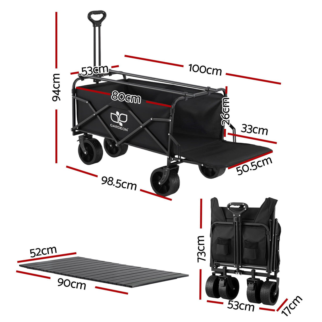Gardeon Folding Camping Wagon Heavy Duty Utility Cart with Tailgate Table 150L-Home &amp; Garden > Garden Tools > Spreaders &amp; Wheelbarrows-PEROZ Accessories