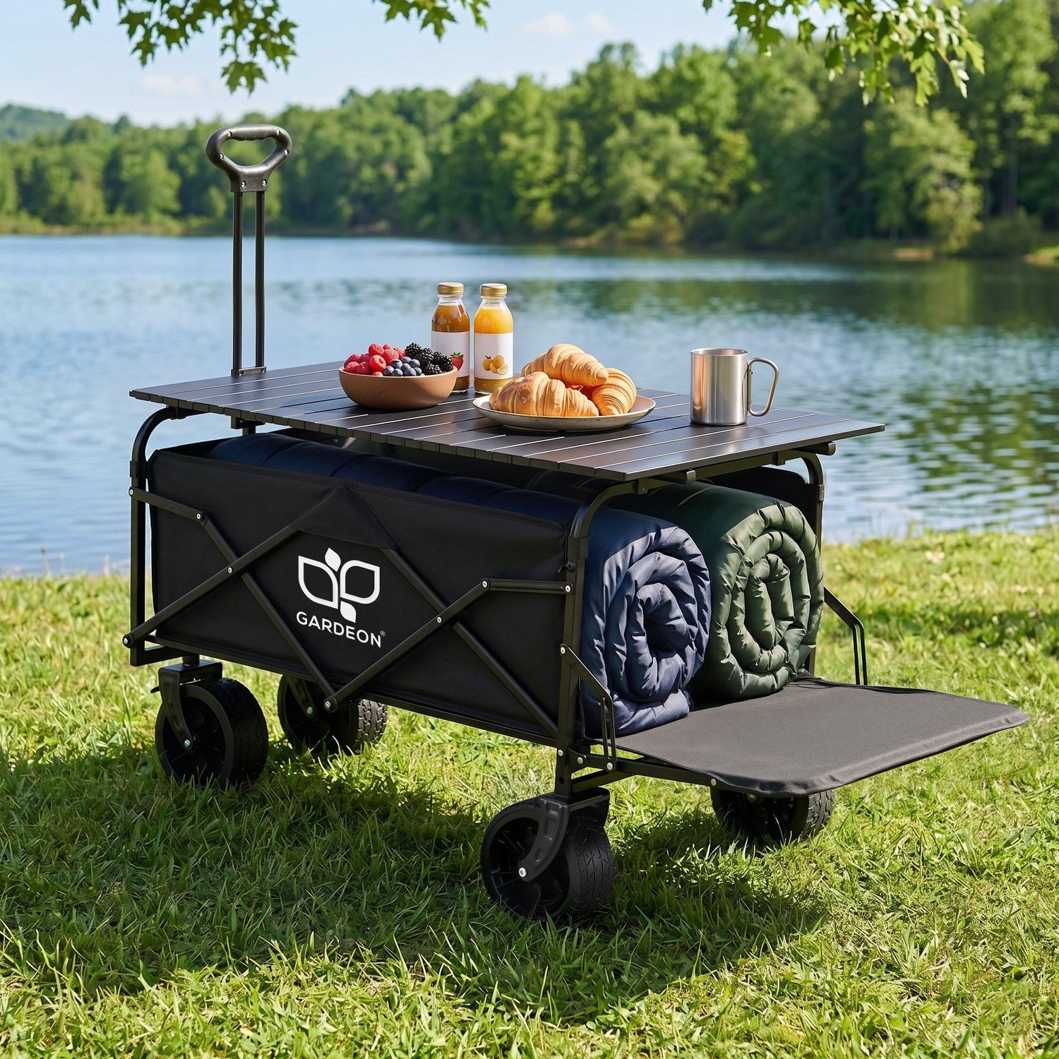 Gardeon Folding Camping Wagon Heavy Duty Utility Cart with Tailgate Table 150L