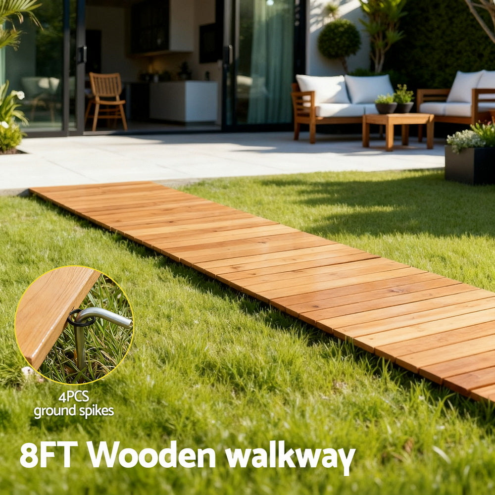 Gardeon 8FT Wooden Garden Pathway Roll-Out Straight Walkway Outdoor Backyard Brown-Home &amp; Garden &gt; Decor &gt; Garden Ornaments-PEROZ Accessories