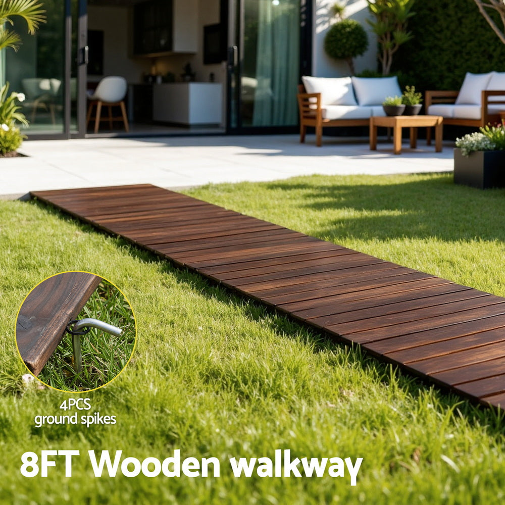 Gardeon 8FT Wooden Garden Pathway Roll-Out Straight Walkway Outdoor Backyard Charcoal Brown-Home &amp; Garden &gt; Decor &gt; Garden Ornaments-PEROZ Accessories