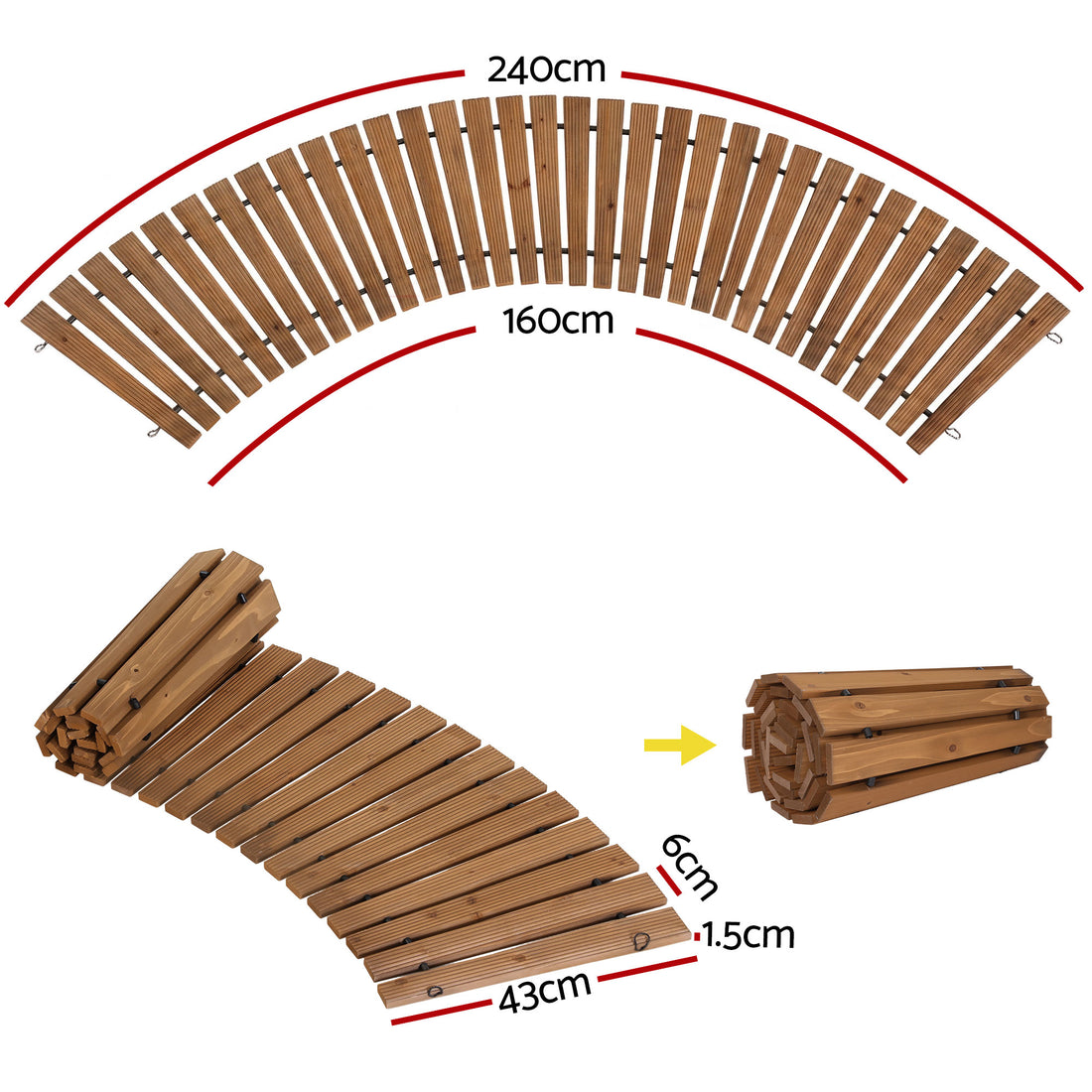 Gardeon 8FT Wooden Garden Pathway Roll-Out Curved Walkway Outdoor Backyard Brown-Home &amp; Garden > Decor > Garden Ornaments-PEROZ Accessories