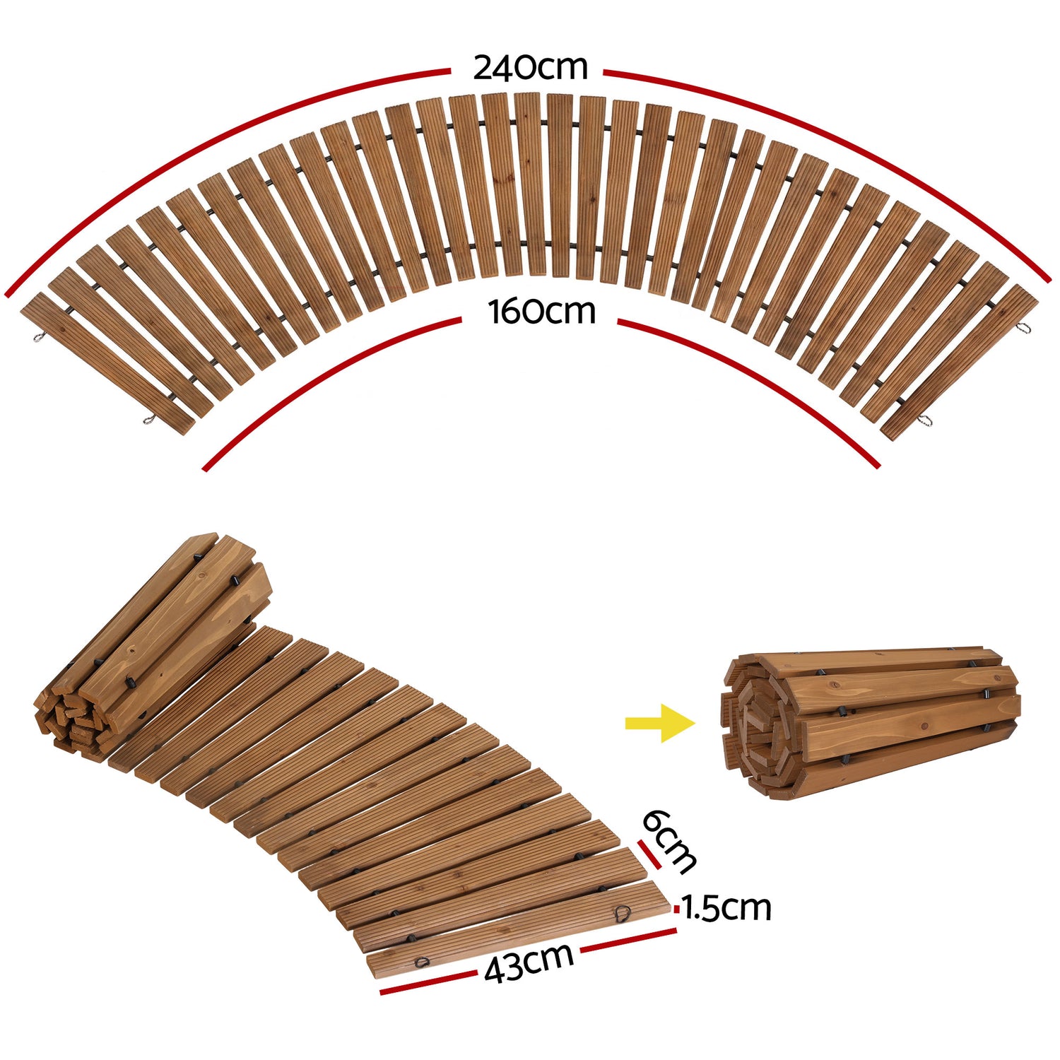 Gardeon 8FT Wooden Garden Pathway Roll-Out Curved Walkway Outdoor Backyard Brown-Home &amp; Garden > Decor > Garden Ornaments-PEROZ Accessories