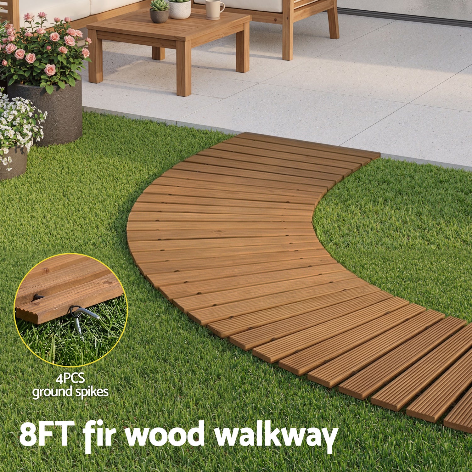Gardeon 8FT Wooden Garden Pathway Roll-Out Curved Walkway Outdoor Backyard Brown-Home &amp; Garden > Decor > Garden Ornaments-PEROZ Accessories