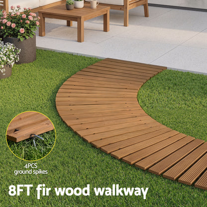Gardeon 8FT Wooden Garden Pathway Roll-Out Curved Walkway Outdoor Backyard Brown-Home &amp; Garden > Decor > Garden Ornaments-PEROZ Accessories
