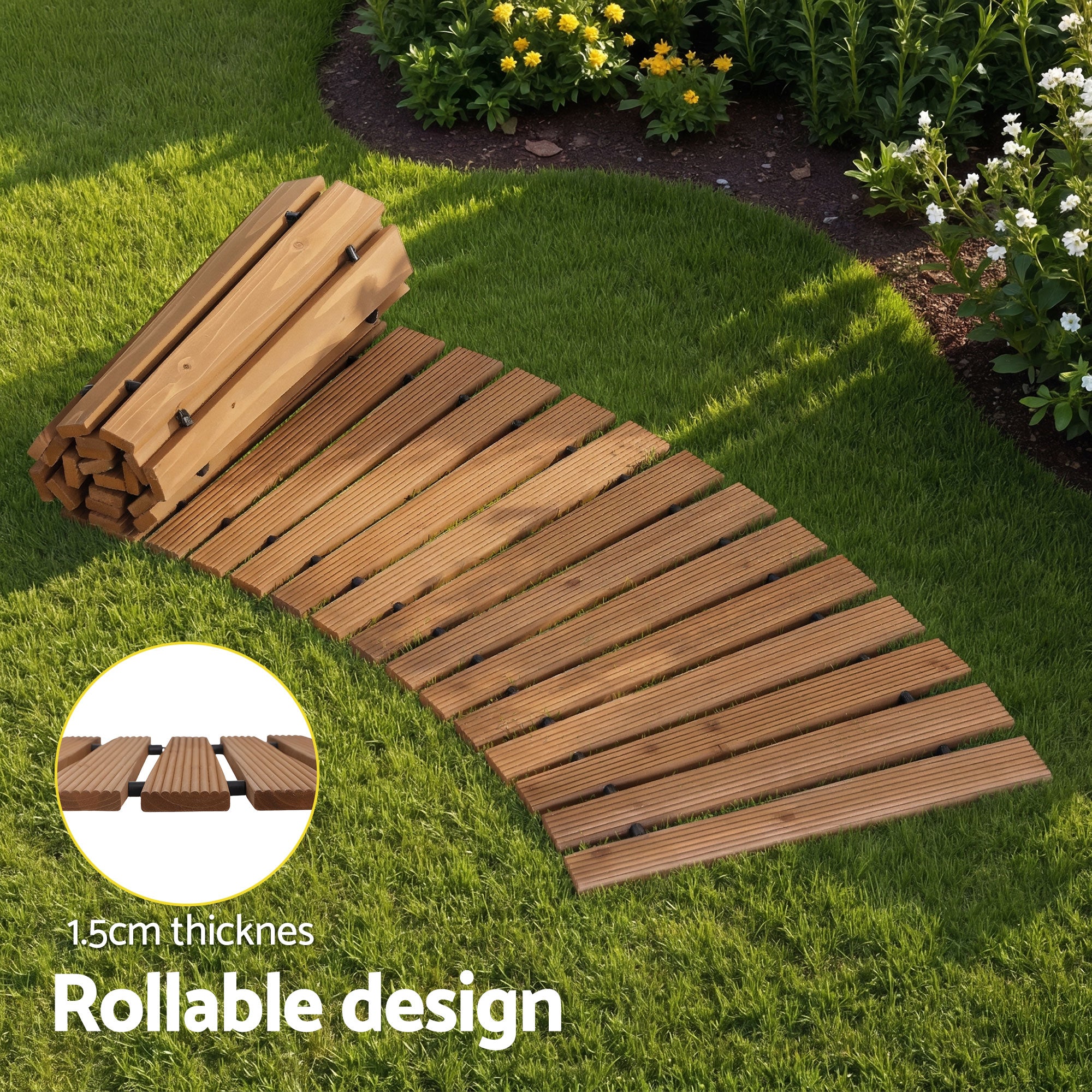 Gardeon 8FT Wooden Garden Pathway Roll-Out Curved Walkway Outdoor Backyard Brown-Home &amp; Garden > Decor > Garden Ornaments-PEROZ Accessories