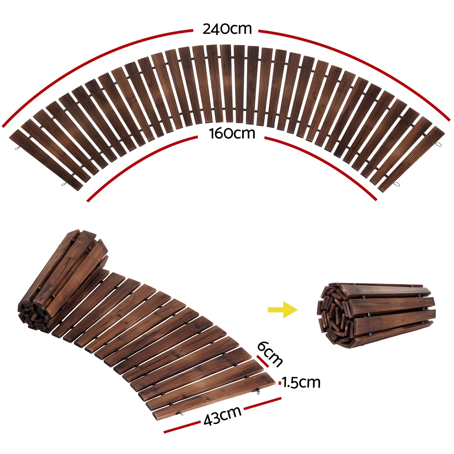 Gardeon 8FT Wooden Garden Pathway Roll-Out Curved Walkway Outdoor Backyard Charcoal Brown-Home &amp; Garden > Decor > Garden Ornaments-PEROZ Accessories