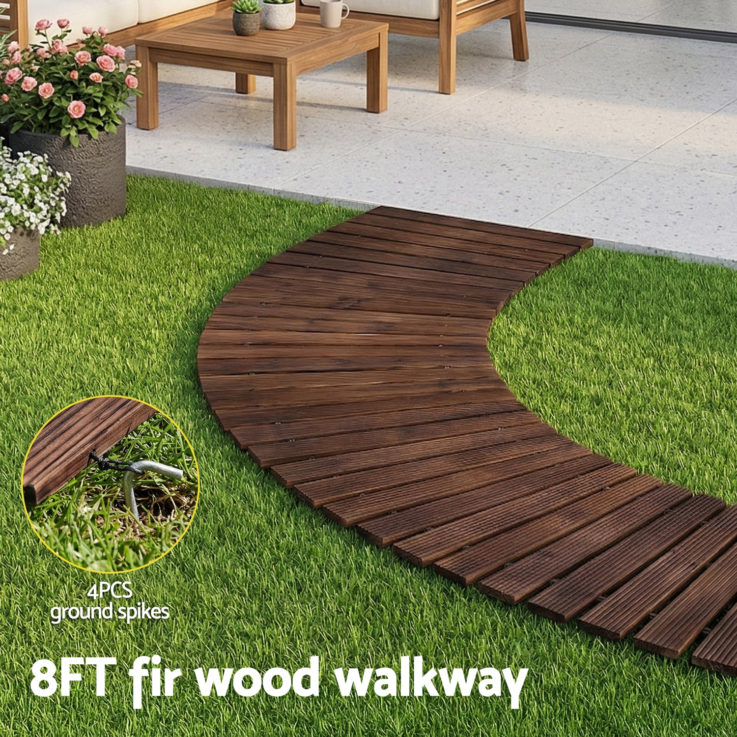 Gardeon 8FT Wooden Garden Pathway Roll-Out Curved Walkway Outdoor Backyard Charcoal Brown-Home &amp; Garden > Decor > Garden Ornaments-PEROZ Accessories