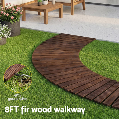Gardeon 8FT Wooden Garden Pathway Roll-Out Curved Walkway Outdoor Backyard Charcoal Brown-Home &amp; Garden > Decor > Garden Ornaments-PEROZ Accessories