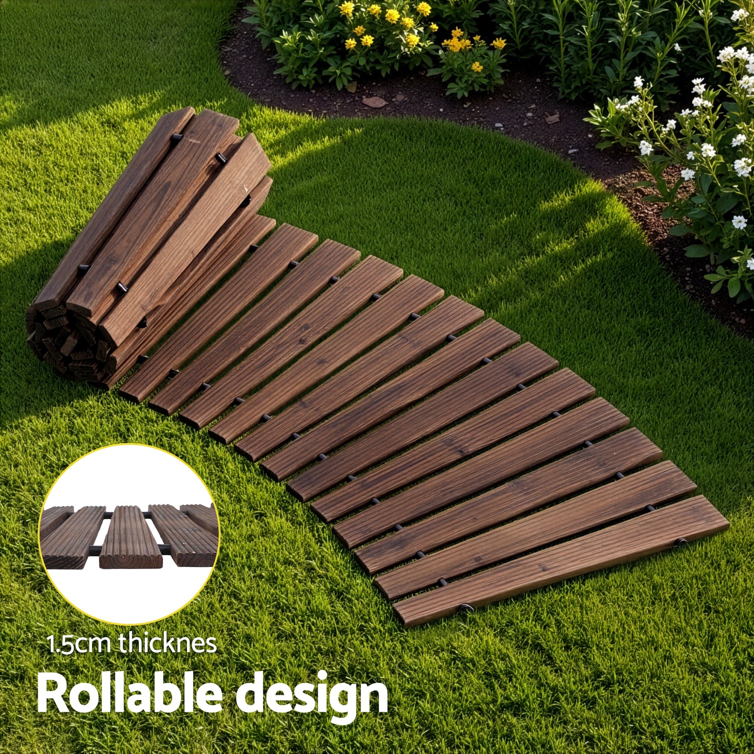 Gardeon 8FT Wooden Garden Pathway Roll-Out Curved Walkway Outdoor Backyard Charcoal Brown-Home &amp; Garden > Decor > Garden Ornaments-PEROZ Accessories