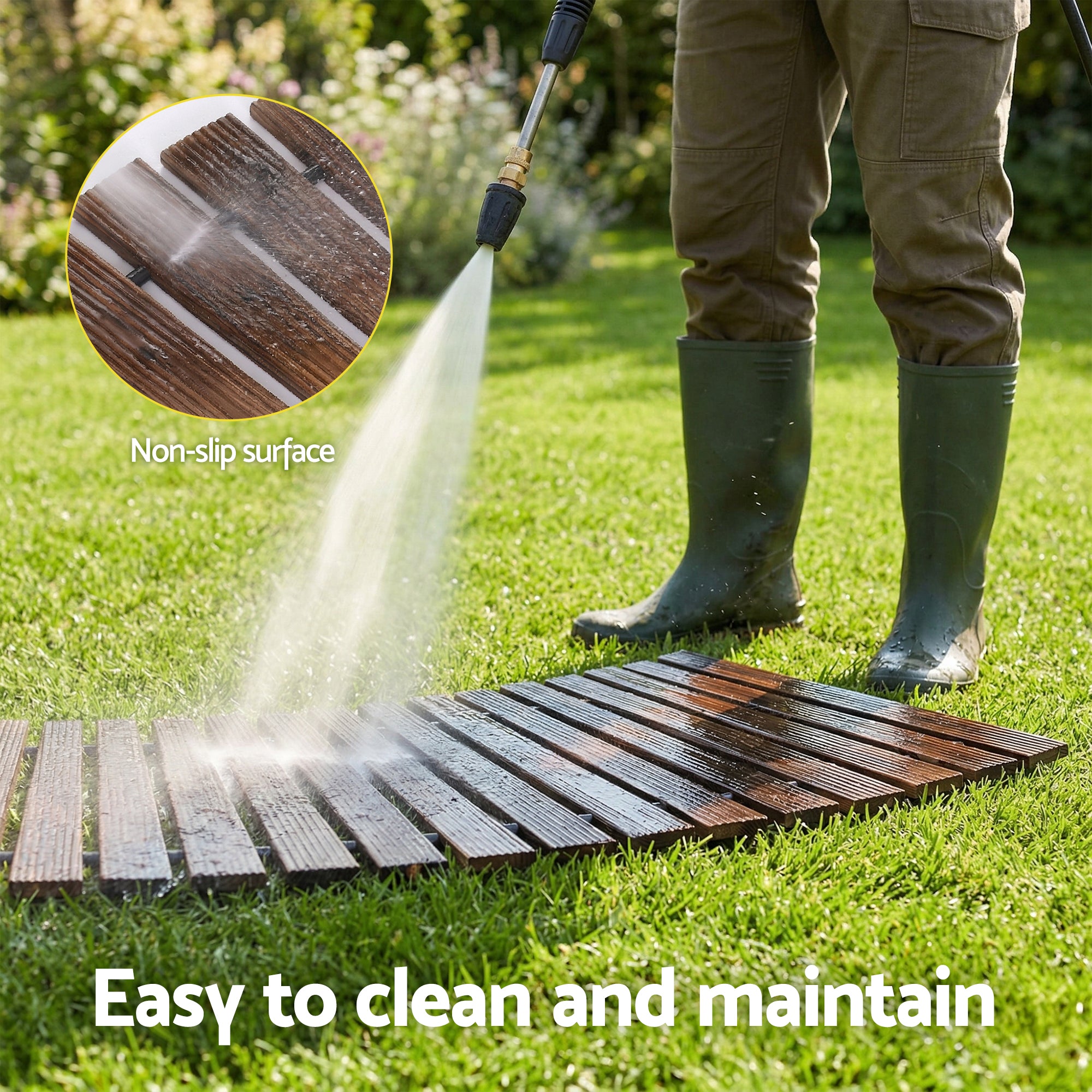 Gardeon 8FT Wooden Garden Pathway Roll-Out Curved Walkway Outdoor Backyard Charcoal Brown-Home &amp; Garden > Decor > Garden Ornaments-PEROZ Accessories