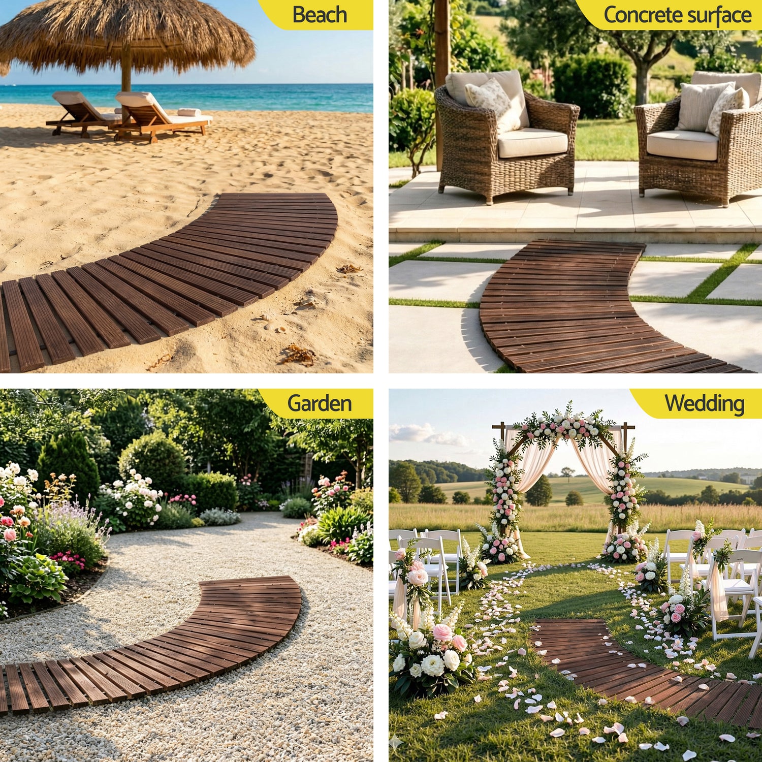 Gardeon 8FT Wooden Garden Pathway Roll-Out Curved Walkway Outdoor Backyard Charcoal Brown-Home &amp; Garden > Decor > Garden Ornaments-PEROZ Accessories