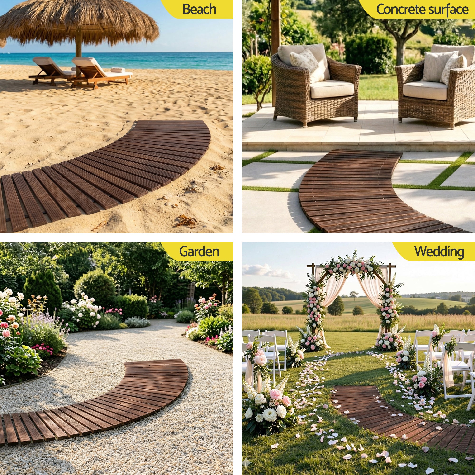 Gardeon 8FT Wooden Garden Pathway Roll-Out Curved Walkway Outdoor Backyard Charcoal Brown-Home &amp; Garden > Decor > Garden Ornaments-PEROZ Accessories