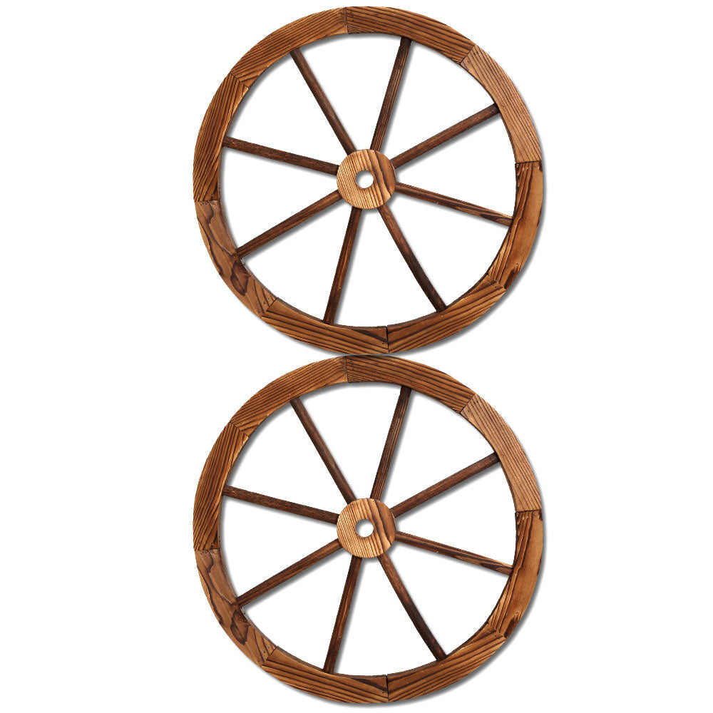 Gardeon Garden Decor Outdoor Ornament 2X Wooden Wagon Wheel-Outdoor Decorations-PEROZ Accessories
