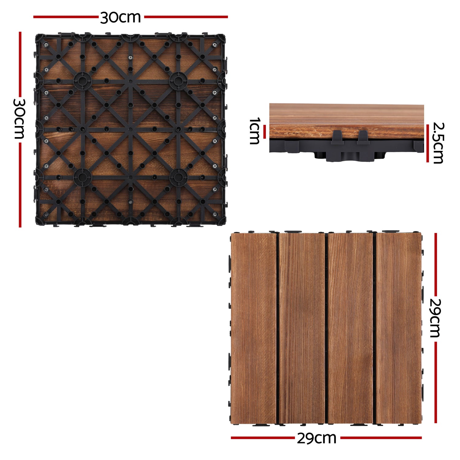 Gardeon 10PCS Wood Deck Tiles 30x30cm Interlocking Floor Tiles for Patio Balcony Garden-Home &amp; Garden > DIY > Flooring-PEROZ Accessories