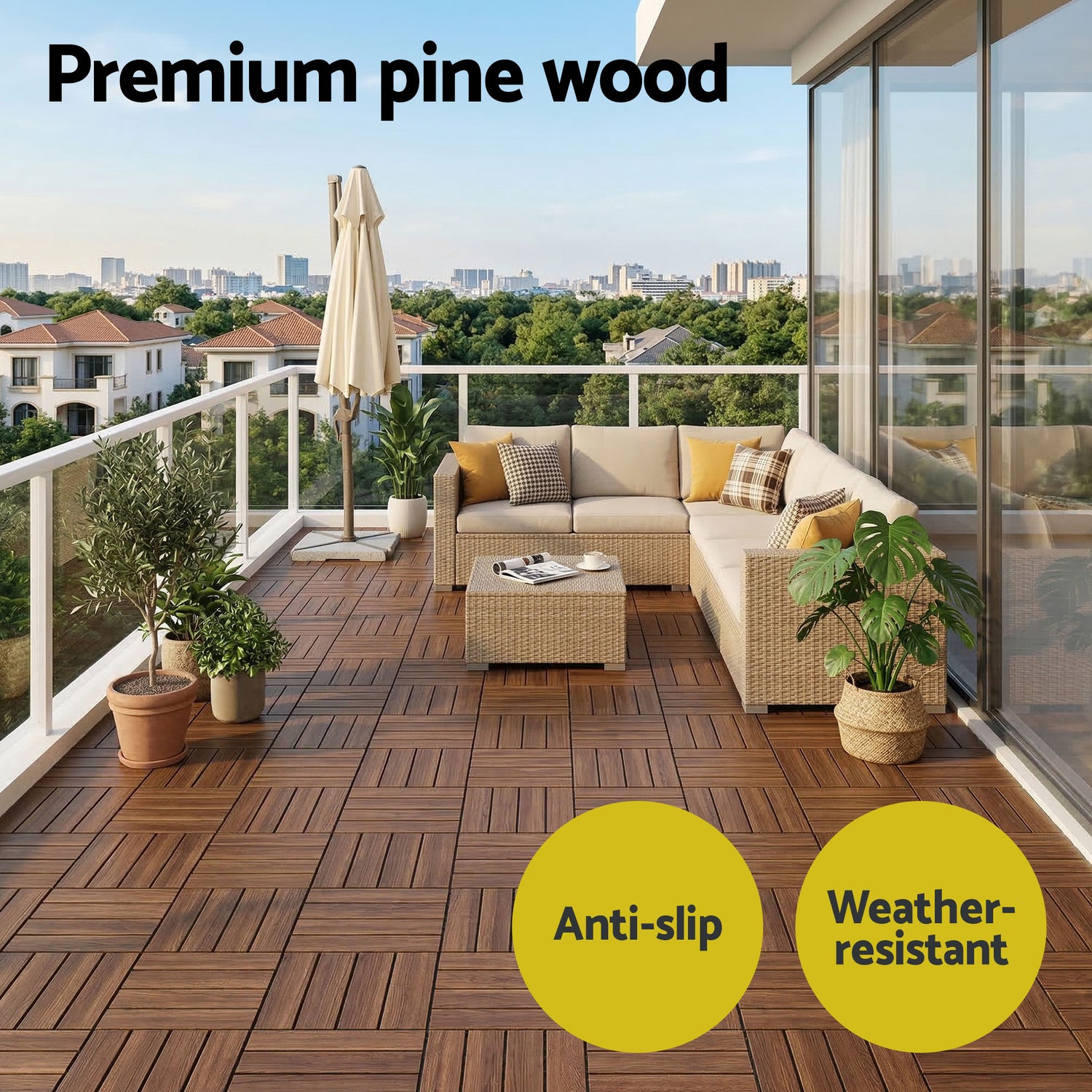 Gardeon 10PCS Wood Deck Tiles 30x30cm Interlocking Floor Tiles for Patio Balcony Garden-Home &amp; Garden > DIY > Flooring-PEROZ Accessories