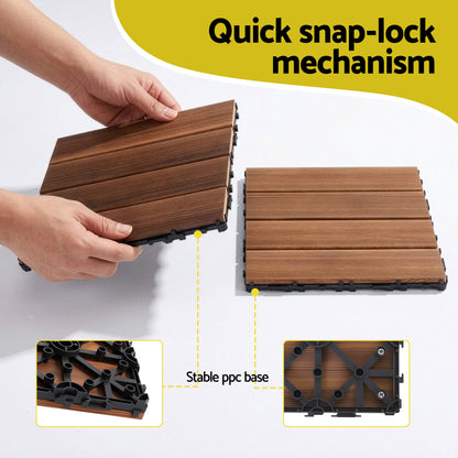 Gardeon 10PCS Wood Deck Tiles 30x30cm Interlocking Floor Tiles for Patio Balcony Garden-Home &amp; Garden > DIY > Flooring-PEROZ Accessories
