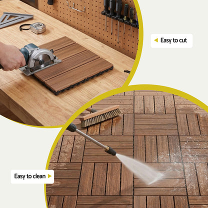Gardeon 27PCS Wood Deck Tiles 30x30cm Interlocking Floor Tiles for Patio Balcony Garden-Home &amp; Garden > DIY > Flooring-PEROZ Accessories