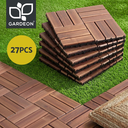 Gardeon 27PCS Wood Deck Tiles 30x30cm Interlocking Floor Tiles Pine Brown-Home &amp; Garden > DIY > Flooring-PEROZ Accessories