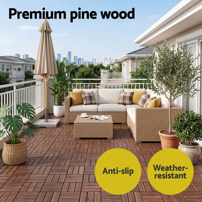 Gardeon 27PCS Wood Deck Tiles 30x30cm Interlocking Floor Tiles Pine Brown-Home &amp; Garden > DIY > Flooring-PEROZ Accessories