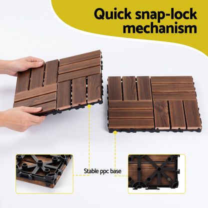 Gardeon 27PCS Wood Deck Tiles 30x30cm Interlocking Floor Tiles Pine Brown-Home &amp; Garden > DIY > Flooring-PEROZ Accessories