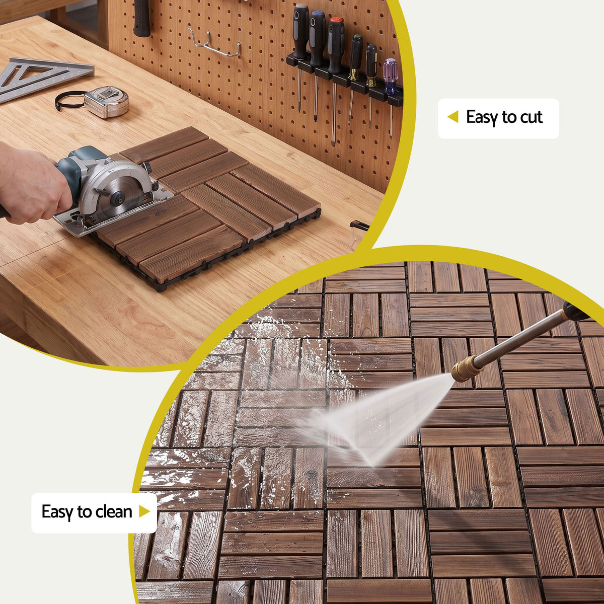 Gardeon 27PCS Wood Deck Tiles 30x30cm Interlocking Floor Tiles Pine Brown-Home &amp; Garden > DIY > Flooring-PEROZ Accessories