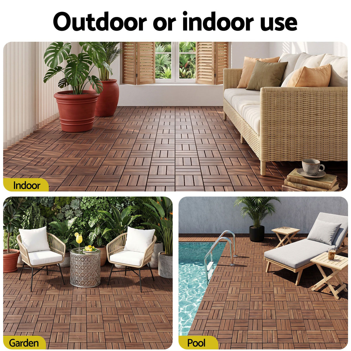 Gardeon 27PCS Wood Deck Tiles 30x30cm Interlocking Floor Tiles Pine Brown-Home &amp; Garden > DIY > Flooring-PEROZ Accessories